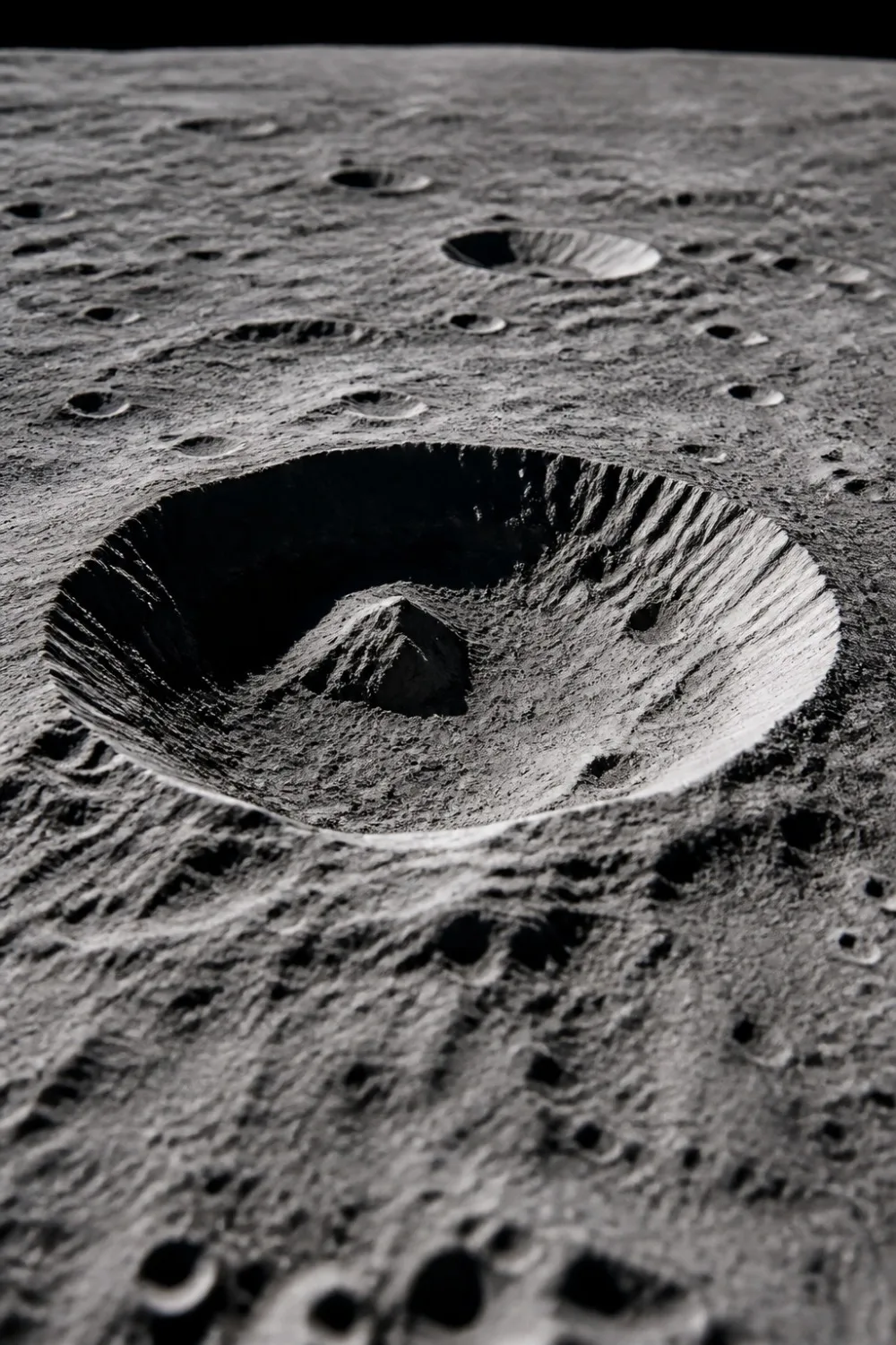 imagen detallada de la superficie de un cráter en la luna, mostrando la rugosidad del terreno y rocas dispersas, con la palabra clave principal presente en el texto.