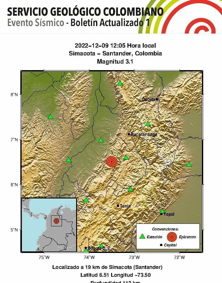 Temblor sacudió a Colombia este viernes 9 de diciembre