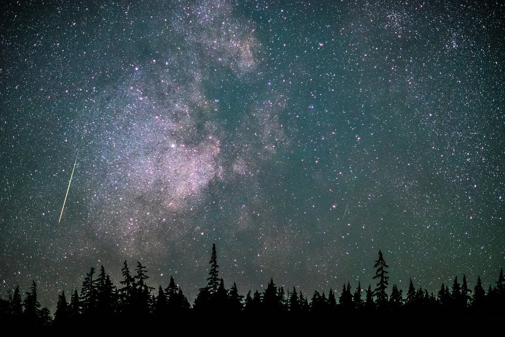 Una estrella fugaz durante la lluvia de meteoros perseida / Lluvia de estrellas de las perseidas