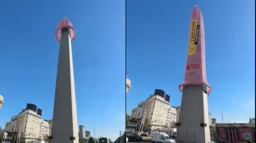 Video Ponen Condón Gigante Al Obelisco De Buenos Aires Para Promocionar Serie De Netflix 1731